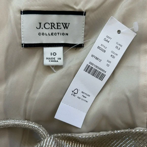 NWT J. Crew | Womens Champagne Shimmer Spaghetti Strap Midi Sheath Dress Size 10 - Picture 15 of 16